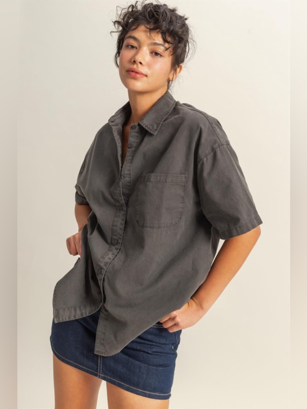 HYFVE Short Sleeve Button Down Oversized Shirt